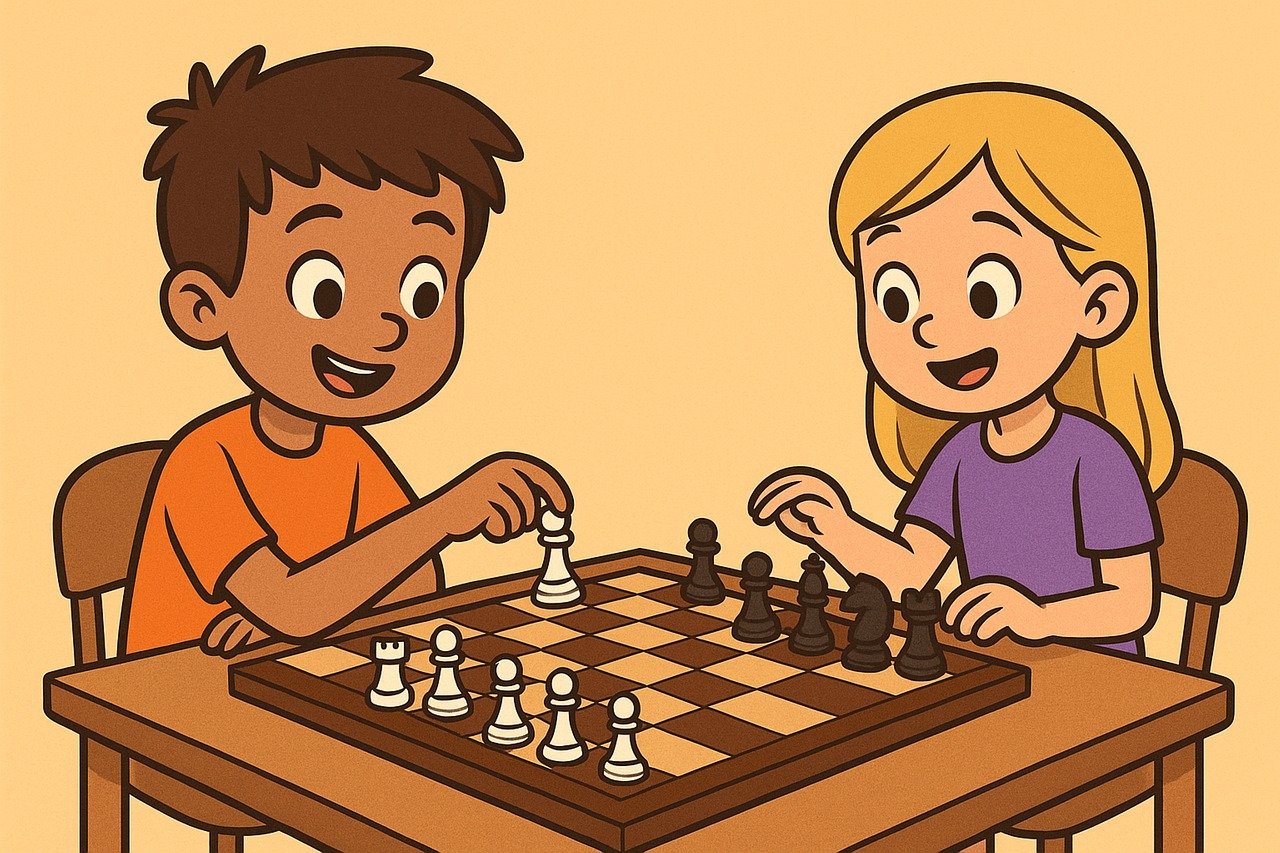 Friendly chess match between two kids